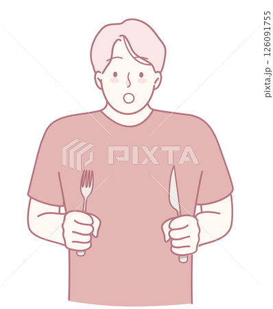 A Person Holding a Fork and Knife, Eagerly Prepared to Indulge in a Delicious Meal 126091755