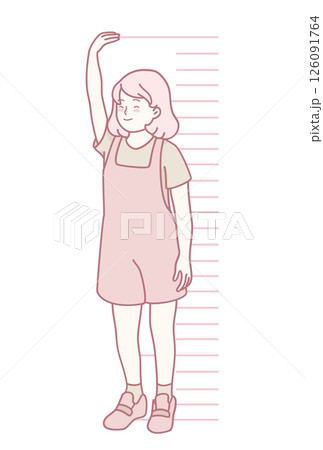 A Delightful Illustration of a Child Measuring Height with Their Outstretched Arm A Delightful Illustration of a Child Measuring Height with Their Outstretched Arm 126091764