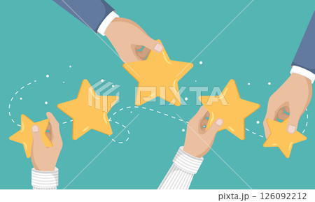 Concept of feedback, testimonials messages and notifications. Rating on customer service illustration. Five big star. Flat vector	 126092212