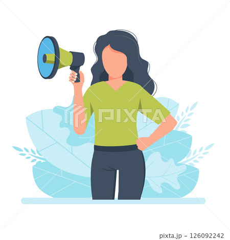 Digital marketing concept. Advertising and promoting. Flat vector illustration. Online marketing specialist. Female character Digital marketing concept. Advertising and promoting. Flat vector illustration. Online marketing specialist. Female character 126092242