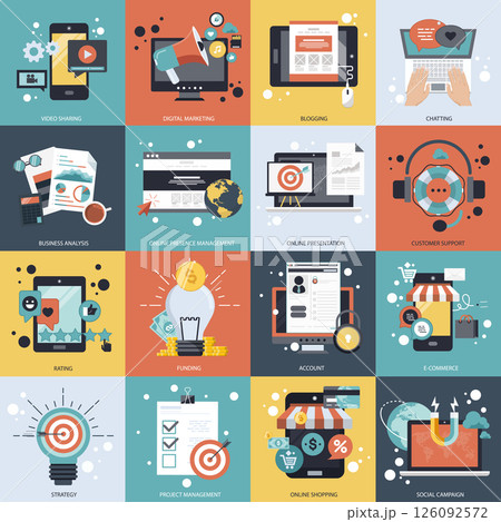 Business and technology icon set for websites and mobile applications. Flat vector illustration Business and technology icon set for websites and mobile applications. Flat vector illustration 126092572