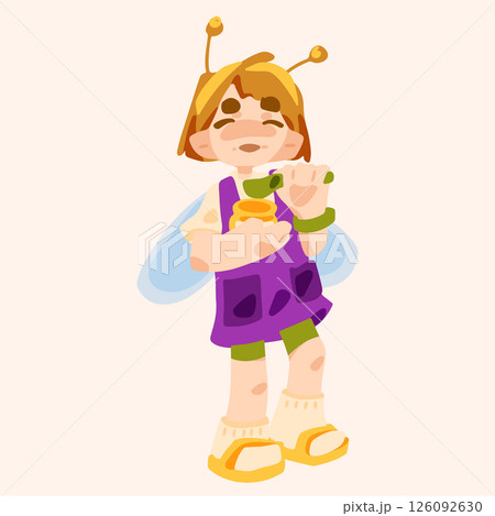 Girl Tastes Honey in Bee Costume 126092630