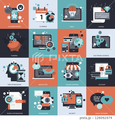 Business and technology vector set for websites and mobile applications. Flat vector illustration Business and technology vector set for websites and mobile applications. Flat vector illustration 126092874