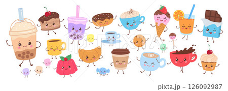 Cute food and drinks character set Cute food and drinks character set 126092987