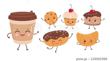 Cute coffee and sweet desserts Cute coffee and sweet desserts 126092990