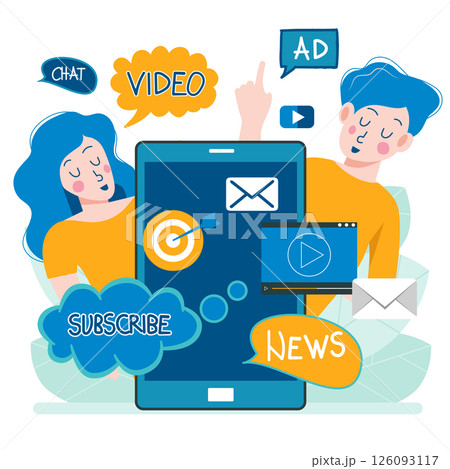 Flat design concept of regularly distributed news publication via e-mail with some topics of interest to its subscribers. Flat vector illustration. Newsletter concept Flat design concept of regularly distributed news publication via e-mail with some topics of interest to its subscribers. Flat vector illustration. Newsletter concept 126093117