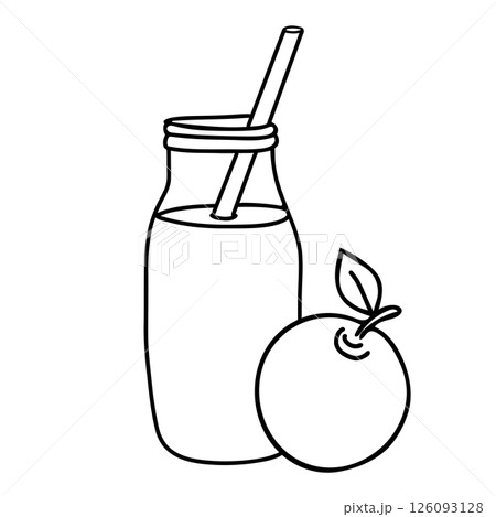 Apple Smoothie. Detox Cocktail in the bottle with straw with whole fruit. Healthy Drink Vector illustration in Doodle style isolated on a background. Black and white outline drawing. Ideal for Apple Smoothie. Detox Cocktail in the bottle with straw with whole fruit. Healthy Drink Vector illustration in Doodle style isolated on a background. Black and white outline drawing. Ideal for 126093128