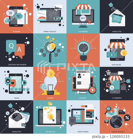 Business and technology icon set for websites and mobile applications. Flat vector illustration Business and technology icon set for websites and mobile applications. Flat vector illustration 126093133