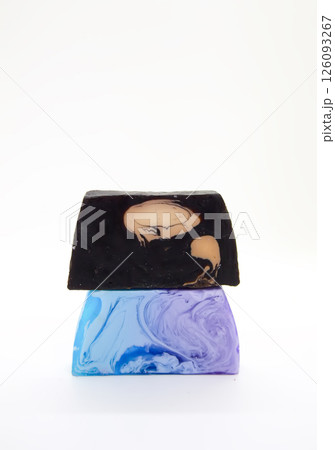 Stack of natural organic soap bars. 126093267