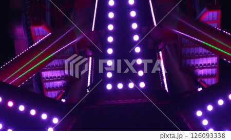 Lights, Ride, Amusement Park: Nighttime LED illumination illuminates thrilling amusement park ride. 126093338