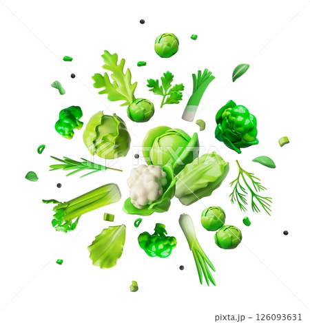 Glossy green vegetables and greenery 3D vector round design, healthy organic plant food, ripe cabbage, lettuce, broccoli Glossy green vegetables and greenery 3D vector round design, healthy organic plant food, ripe cabbage, lettuce, broccoli 126093631