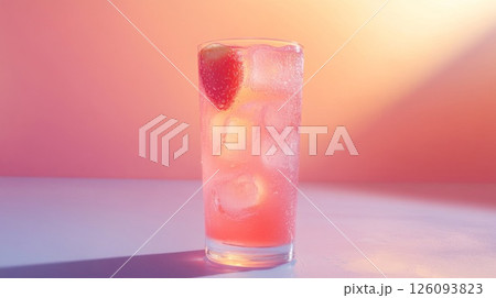 Pink Strawberry Fizz Cocktail in Tall Glass 126093823