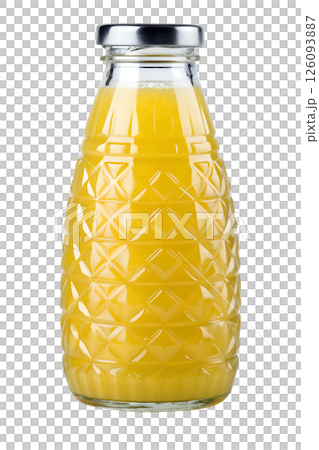 Refreshing pineapple juice in a glass bottle, fruit drink with yellow liquid Refreshing pineapple juice in a glass bottle, fruit drink with yellow liquid 126093887