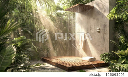 Luxury Outdoor Shower in Lush Tropical Setting 126093993