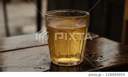 Glass of Light Yellow Beverage on Wooden Table 126094054