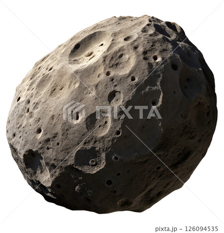 Heavily cratered asteroid celestial body isolated on the transparent background 126094535