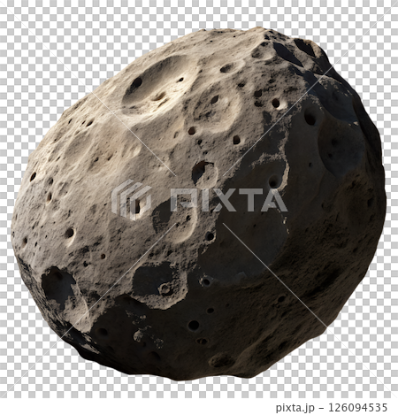 Heavily cratered asteroid celestial body isolated on the transparent background 126094535