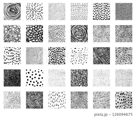 Hand drawn vector square texture shapes with lines, dots, scribbles and other strokes for graphic design 126094675