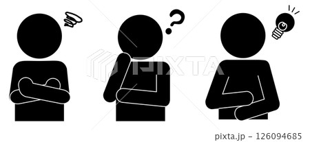 悩む、考える、ひらめく人のピクトグラムセット 126094685