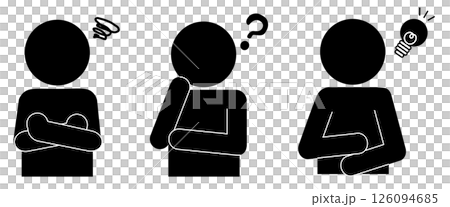 悩む、考える、ひらめく人のピクトグラムセット 126094685