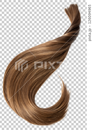 Single strand of wavy brown hair twisted into a spiral, reflecting light with a healthy shine Single strand of wavy brown hair twisted into a spiral, reflecting light with a healthy shine 126094965