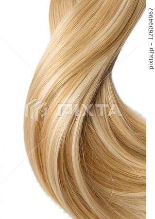 Flowing blonde hair with golden highlights, showcasing soft texture and natural shine 126094967