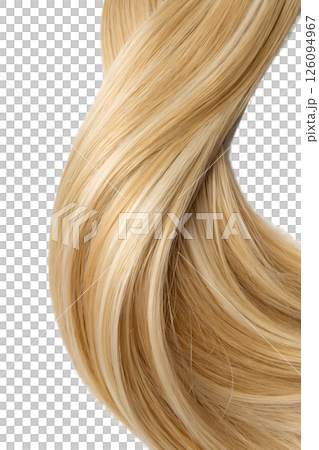 Flowing blonde hair with golden highlights, showcasing soft texture and natural shine 126094967
