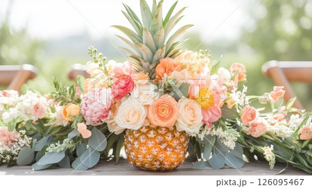 Peach Pink Floral Pineapple Centerpiece Wedding Decor Peach Pink Floral Pineapple Centerpiece Wedding Decor 126095467