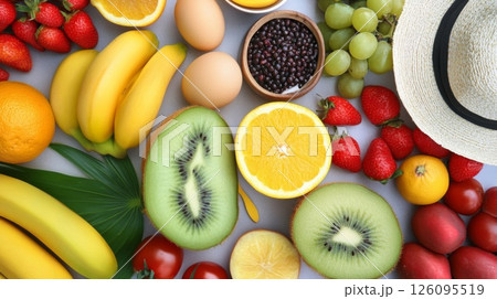 Colorful Assortment of Fresh Fruits and Vegetables 126095519
