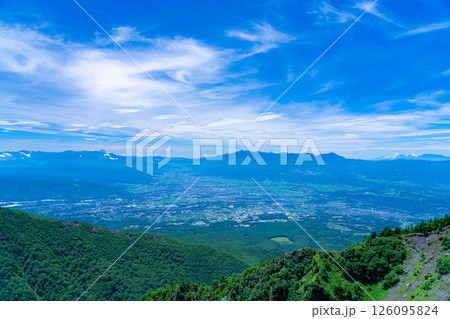 【山素材】夏のトーミの頭から見る善光寺平方面【長野県】 【山素材】夏のトーミの頭から見る善光寺平方面【長野県】 126095824