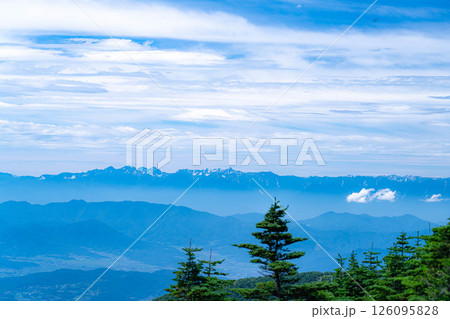 【山素材】夏のトーミの頭から見る善光寺平方面【長野県】 【山素材】夏のトーミの頭から見る善光寺平方面【長野県】 126095828