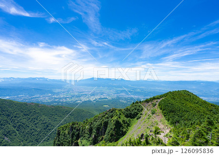 【山素材】夏のトーミの頭から見る善光寺平方面【長野県】 【山素材】夏のトーミの頭から見る善光寺平方面【長野県】 126095836