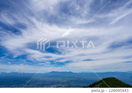 【山素材】夏のトーミの頭から見る善光寺平方面【長野県】 126095843
