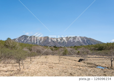 早春の那須沼ッ原湿原と裏那須連峰の山々 126096154