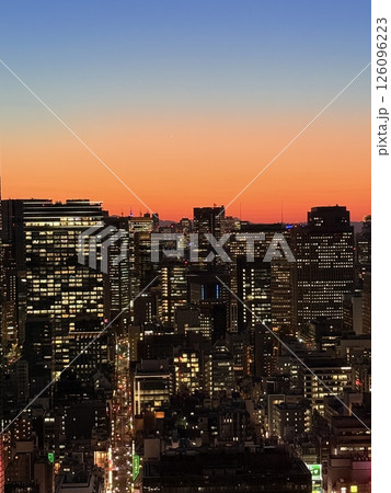 Sky view of Shinbashi, one of the business centers of Tokyo, Japan. You can see Odaiba and Tokyo Bay. 126096223