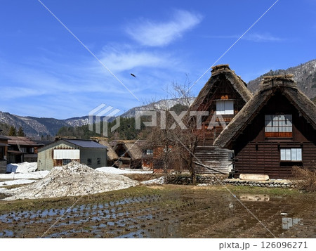 Shirakawa-go is historic village in Gifu Prefecture, famous for its gassho-zukuri farmhouses with steep thatched roofs, a UNESCO World Heritage Site. 126096271