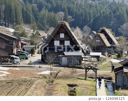 Shirakawa-go is historic village in Gifu Prefecture, famous for its gassho-zukuri farmhouses with steep thatched roofs, a UNESCO World Heritage Site. 126096325