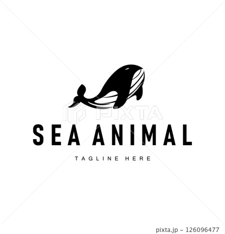 Dolphin logo design concept of deep sea animal with simple black silhouette as a symbol of deep sea animal icon template 126096477