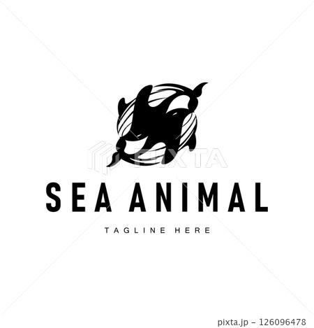 Dolphin logo design concept of deep sea animal with simple black silhouette as a symbol of deep sea animal icon template 126096478
