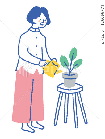 植物のお世話を楽しむ女性_色 植物のお世話を楽しむ女性_色 126096778