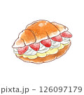 美味しそうないちごと生クリームとカスタードクリームのデザートサンド　水彩風 126097179