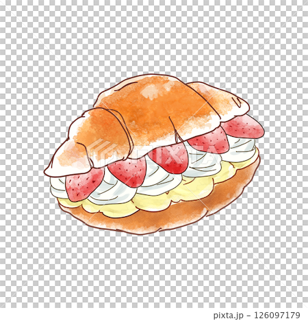 Delicious strawberry, fresh cream and custard cream dessert sandwich watercolor style Delicious strawberry, fresh cream and custard cream dessert sandwich watercolor style 126097179