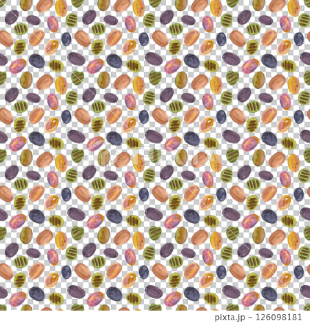 Colorful olives watercolor seamless pattern isolated on white. High quality illustration. Hand painted design elements great for packages, web page background, wrapping paper, fabric, kitchen decor 126098181