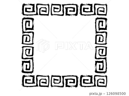 中華風フレーム。筆タッチの手描き雷紋。黒の四角。 中華風フレーム。筆タッチの手描き雷紋。黒の四角。 126098500