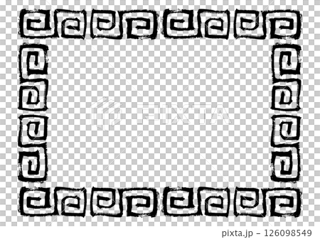 中華風フレーム。筆タッチの手描き雷紋。黒の四角。 126098549