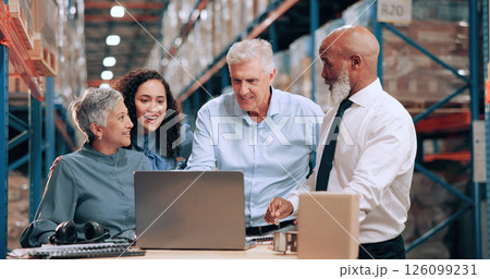 Export, people and teamwork with laptop, supply chain and online schedule for shipping. Employees, distribution and meeting with discussion, stock or tablet for email, cooperation and check inventory Export, people and teamwork with laptop, supply chain and online schedule for shipping. Employees, distribution and meeting with discussion, stock or tablet for email, cooperation and check inventory 126099231