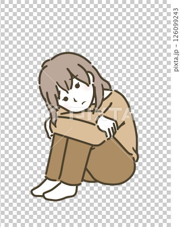 一名年輕女子（便衣）心情低落，抱著膝蓋 126099243