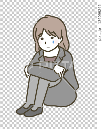 膝を抱えて泣く若い女性（スーツ） 126099246