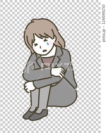 A young woman (suit) holding her knees and crying 126099250