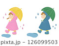 雨の日に傘をさす男の子と女の子の色鉛筆風手書きイラスト 126099503